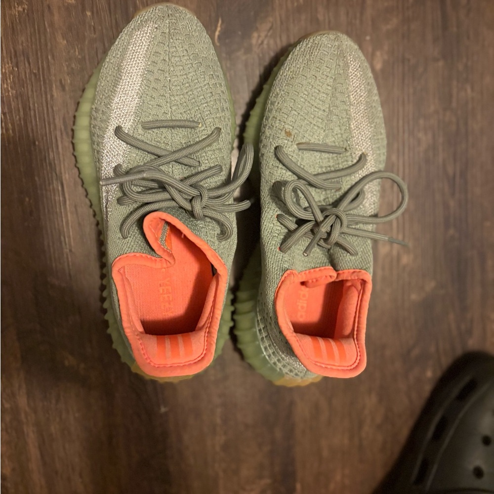 Yeezy Athletic Shoes in Olive Green and Coral